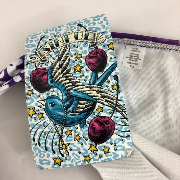 Sinful by Affliction Bikini Bottom Studded Birds Leopard Rhinestone Blue Size XS - Picture 4 of 4